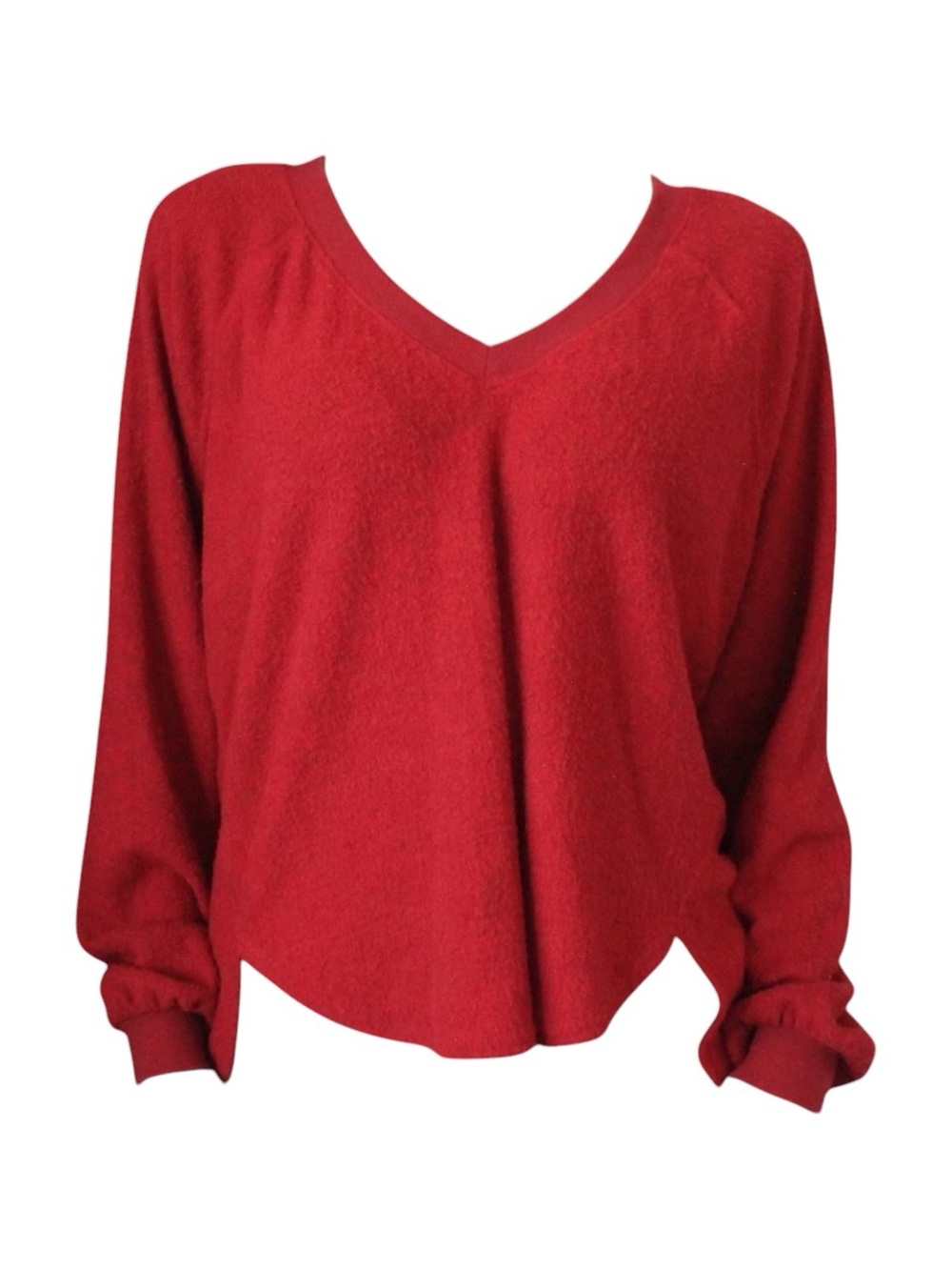 Urban Outfitters deep red knit cropped sweater with v-neck and balloon sleeves